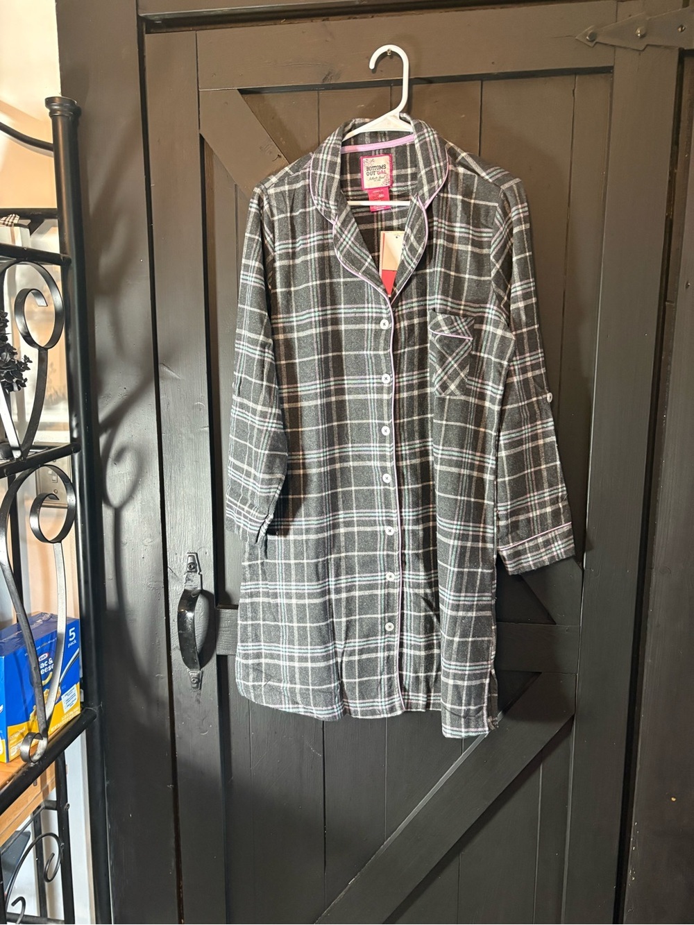 Cozy Gray Plaid Button-Front Sleep Shirt - no brand listed